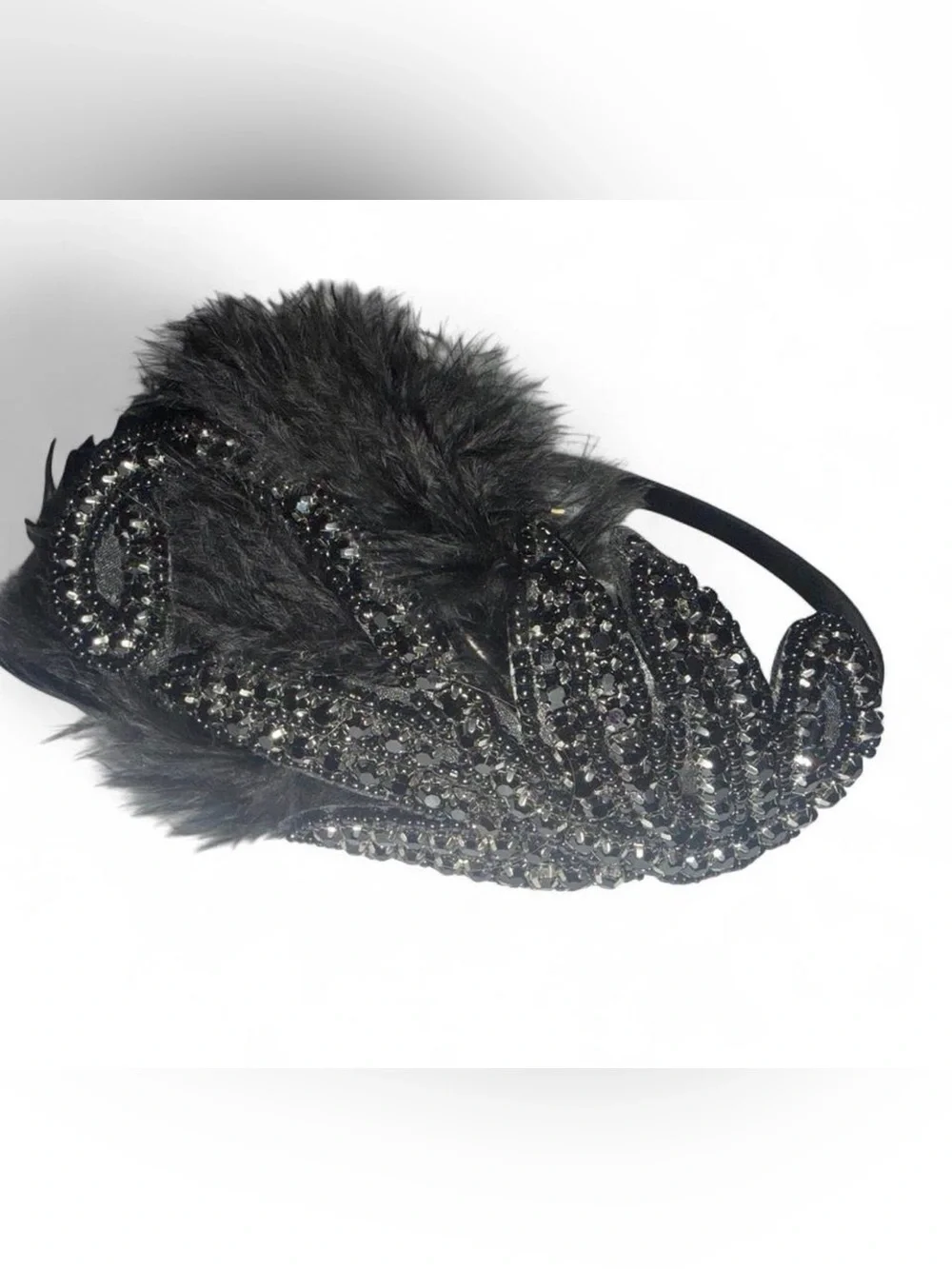 Babeyond Black Crystal Feather Headband